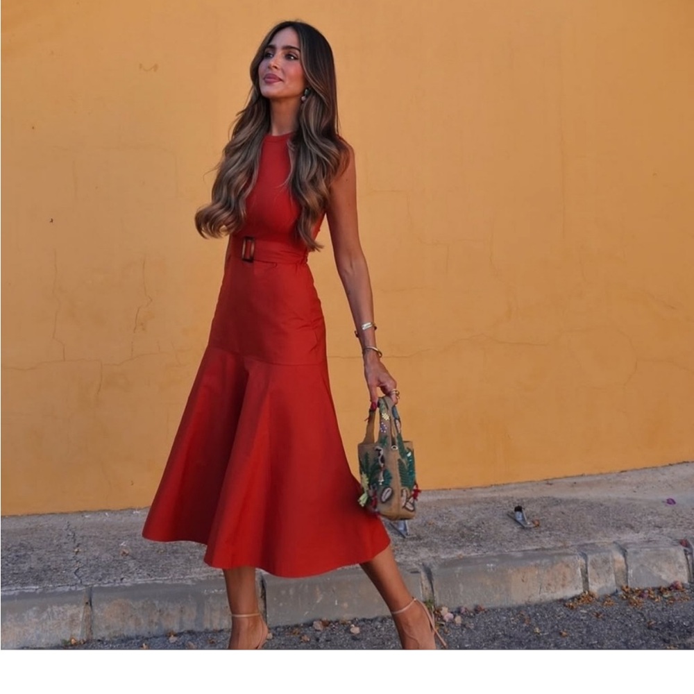 Zara belted combination mixed midi dress